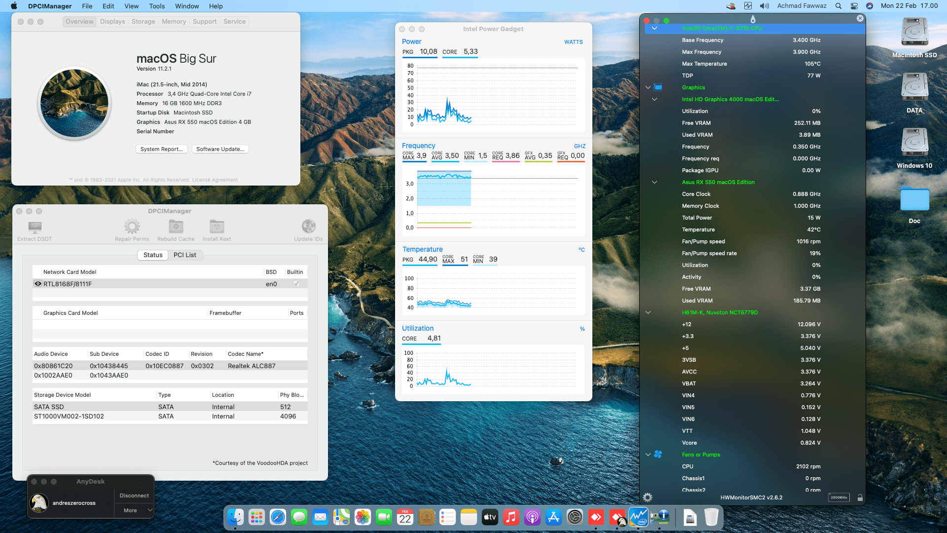 Success Hackintosh macOS Big Sur 11.2.1 Build 20D75 in Asus H61M-K + Intel Core i7 3770 + Asus RX 550